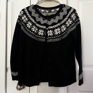 Talbots Black and White Nordic Snowflake Cardigan